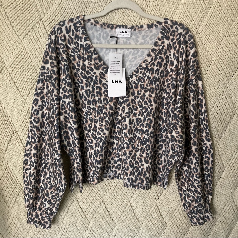 NWT LNA Leopard V Neck Sweater